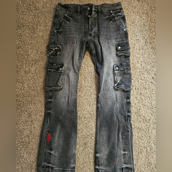 Ksubi Dark Gray Denim Pants Cargo Rock Style - Picture 2 of 10